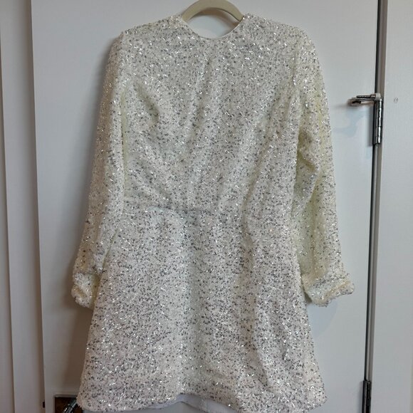 helsi avery long-sleeve sequin fit & flare mini dress HELSI Avery Sequin Long Sleeve Minidress in White